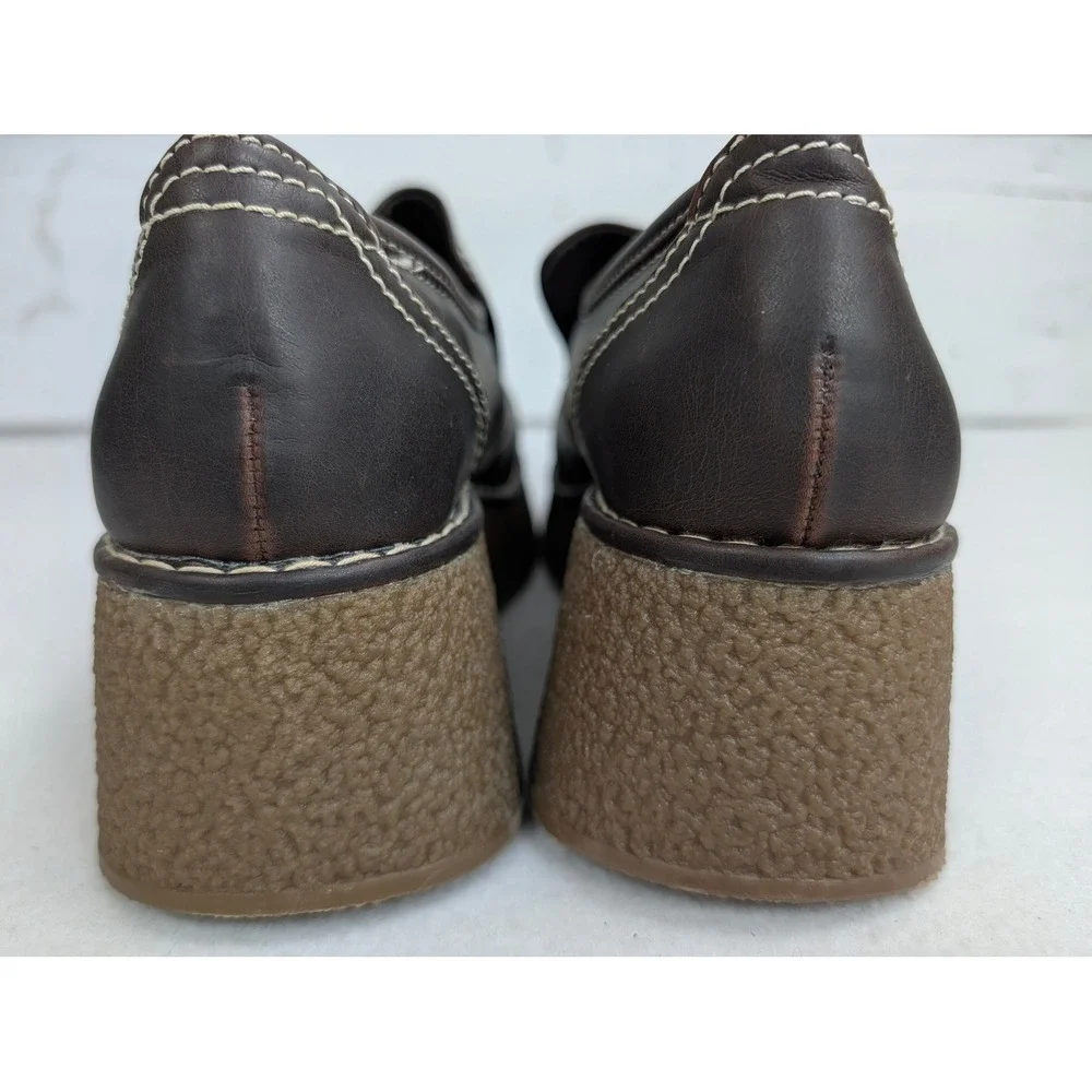 Maurices Womens 6.5 Brown Faux Leather Chunky Platform Loafers Y2K Wedge